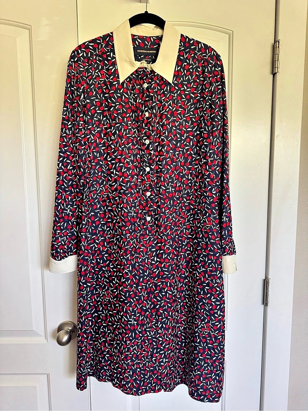 Vanessa Seward silk Floral Midi Dress in Black & Red size 40